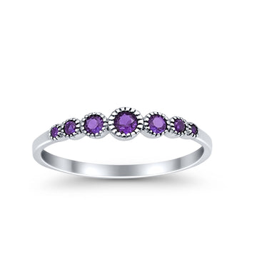 Half Eternity Petite Dainty Wedding Band Ring Simulated Amethyst CZ 925 Sterling Silver